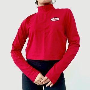 Forever 21 Red Mock Neck Long Sleeves Crop Top